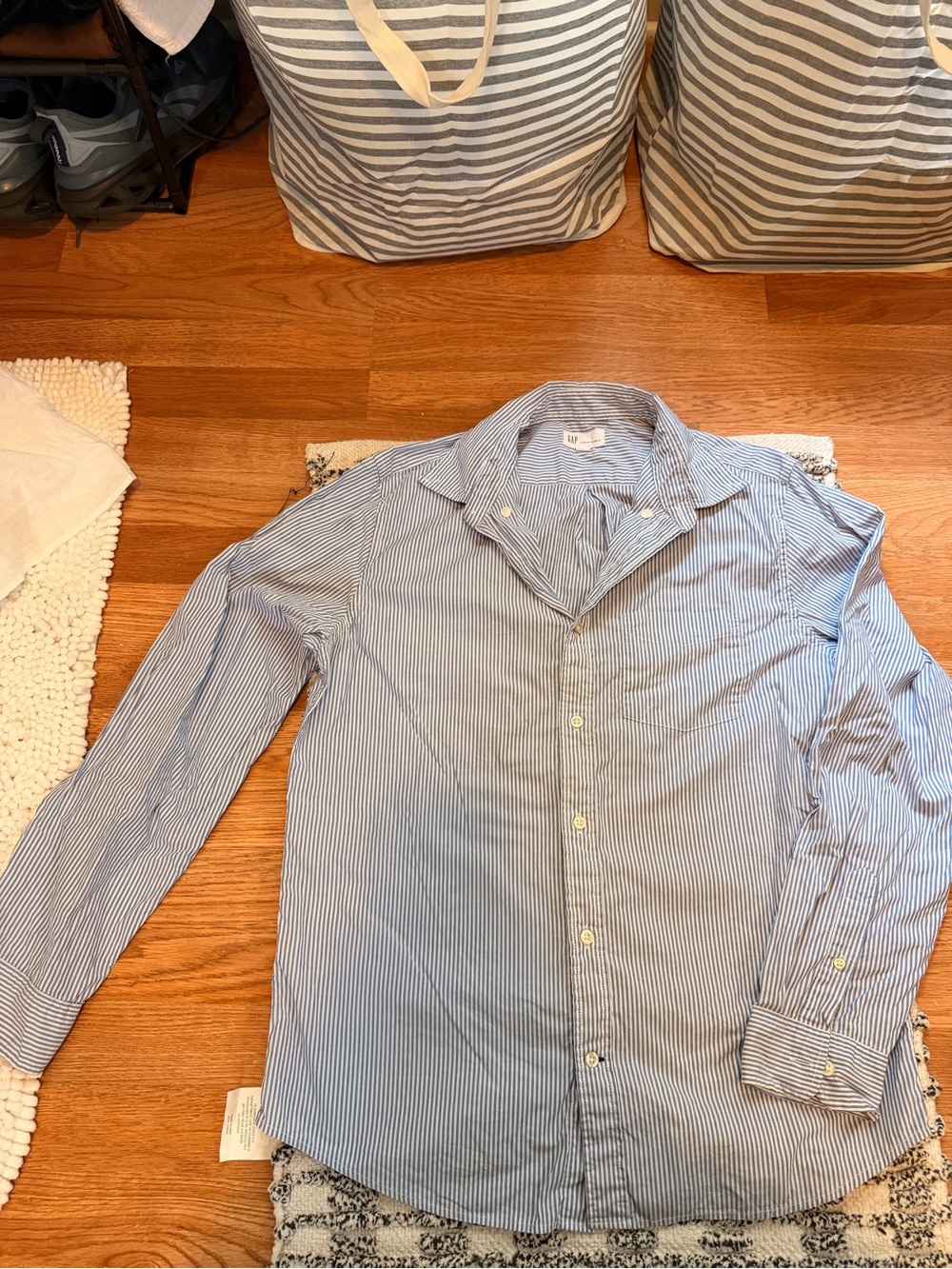 GAP Light Blue and White Striped Men's Button-Down Shirt